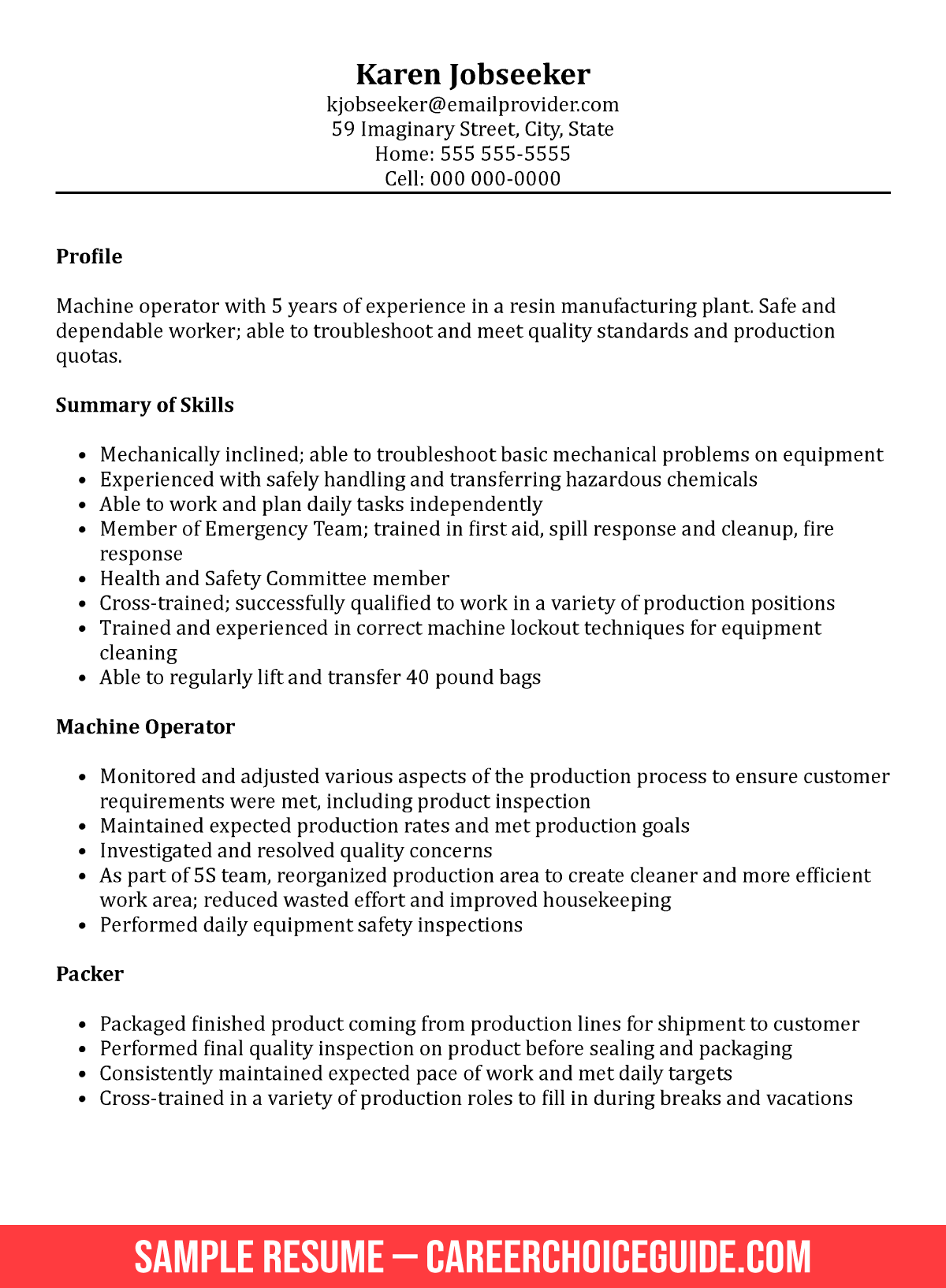 Functional Resume Example For A Manufacturing Job Gambaran