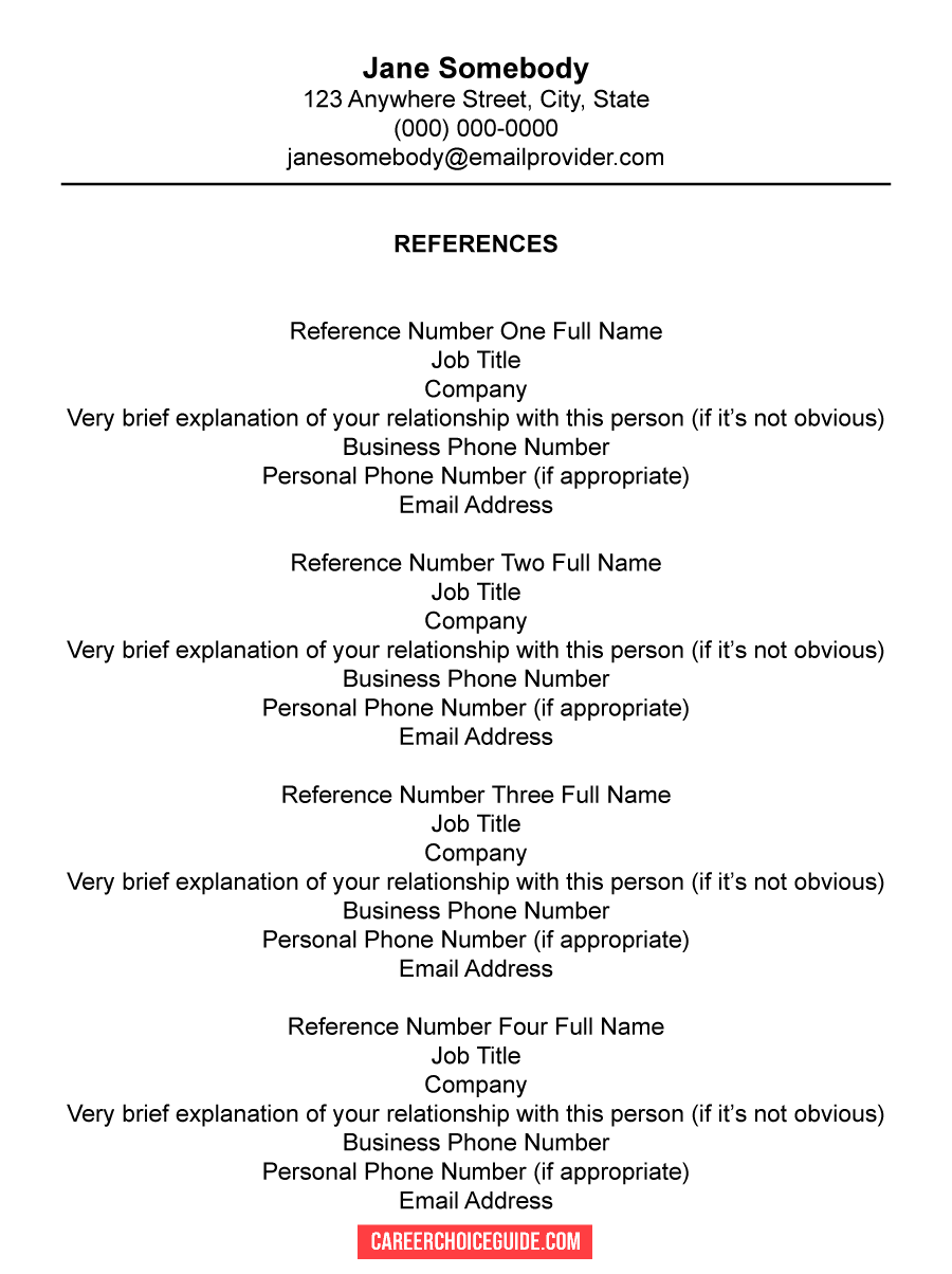 professional references sample page
